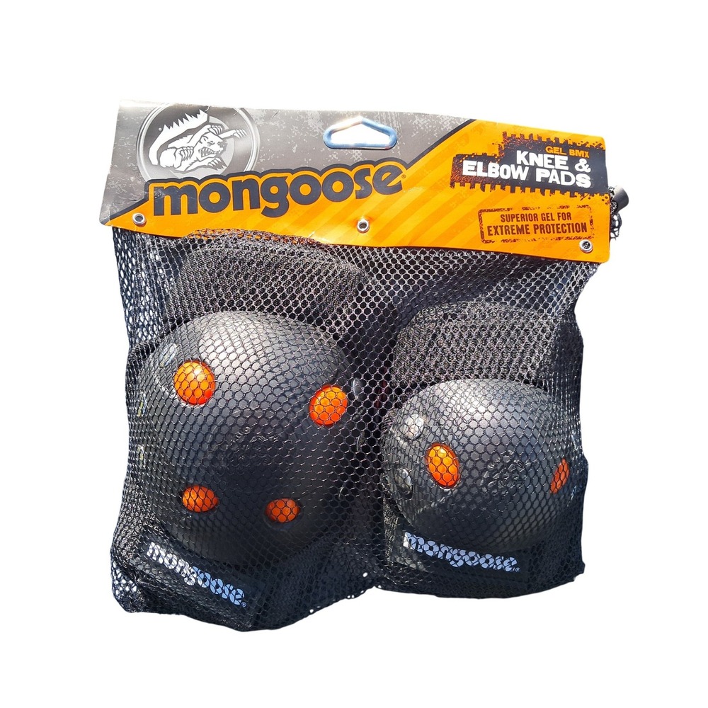 Mongoose Gel BMX Knee and Elbow Pads Set Kids Black Orange MG506-3 New